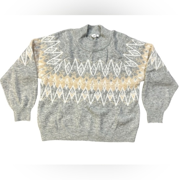 Gap Gray & Yellow Argyle Mock Neck Sweater L - Picture 3 of 8